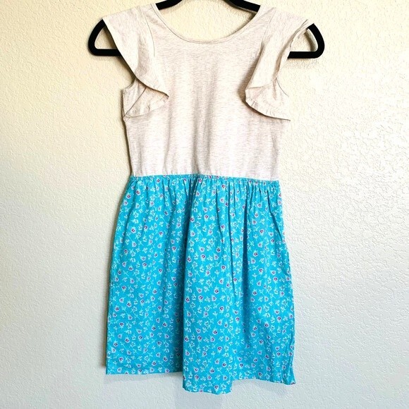 GAP kids girls dress beige color block ruffle  sleeveless  floral dress size L - Picture 2 of 10